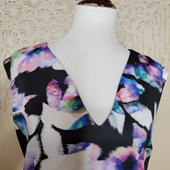 Antonio Melani Floral Sleeveless Sheath Dress Black Purple Size 10 - Picture 13 of 16